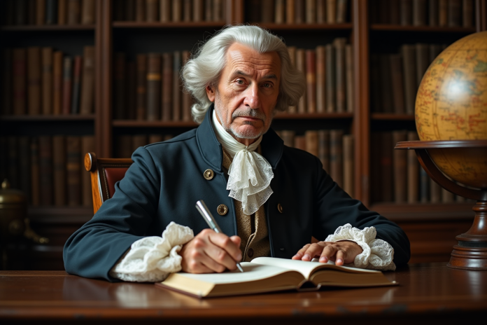 savants-18e-siecle-ecriture Hommes du XVIIIe siècle écrivant dans un bureau ancien