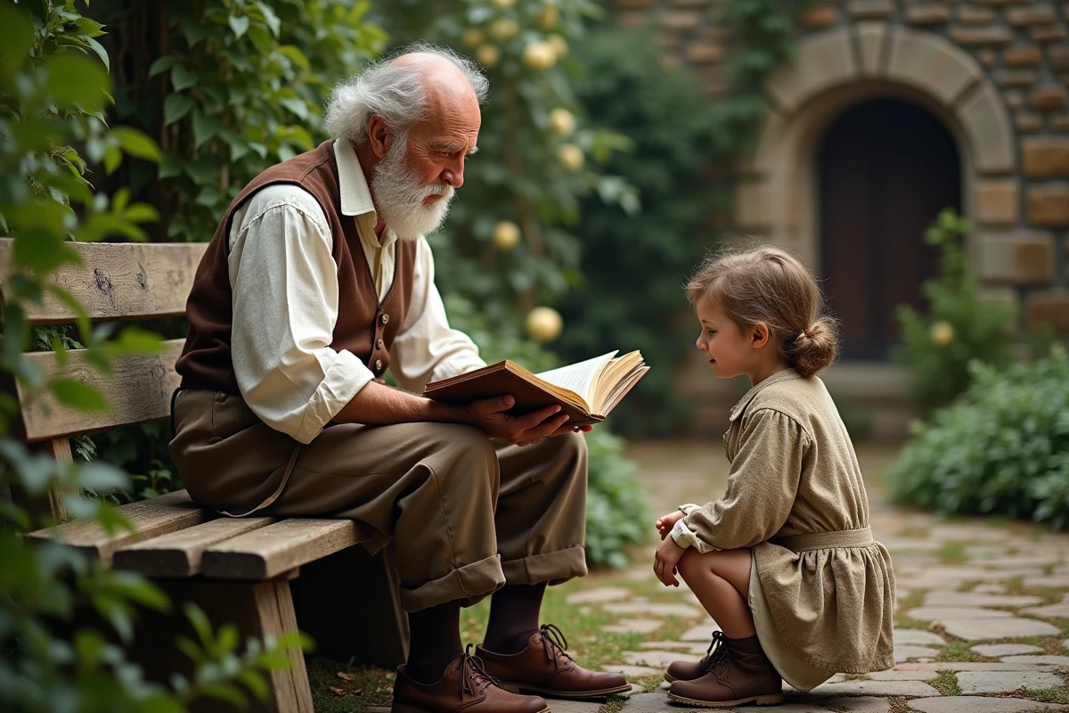 Homme âgé lisant dans un jardin paisible
