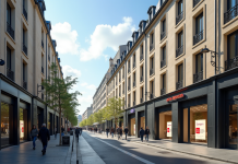 Paysage urbain moderne en France avec bâtiments historiques et modernes